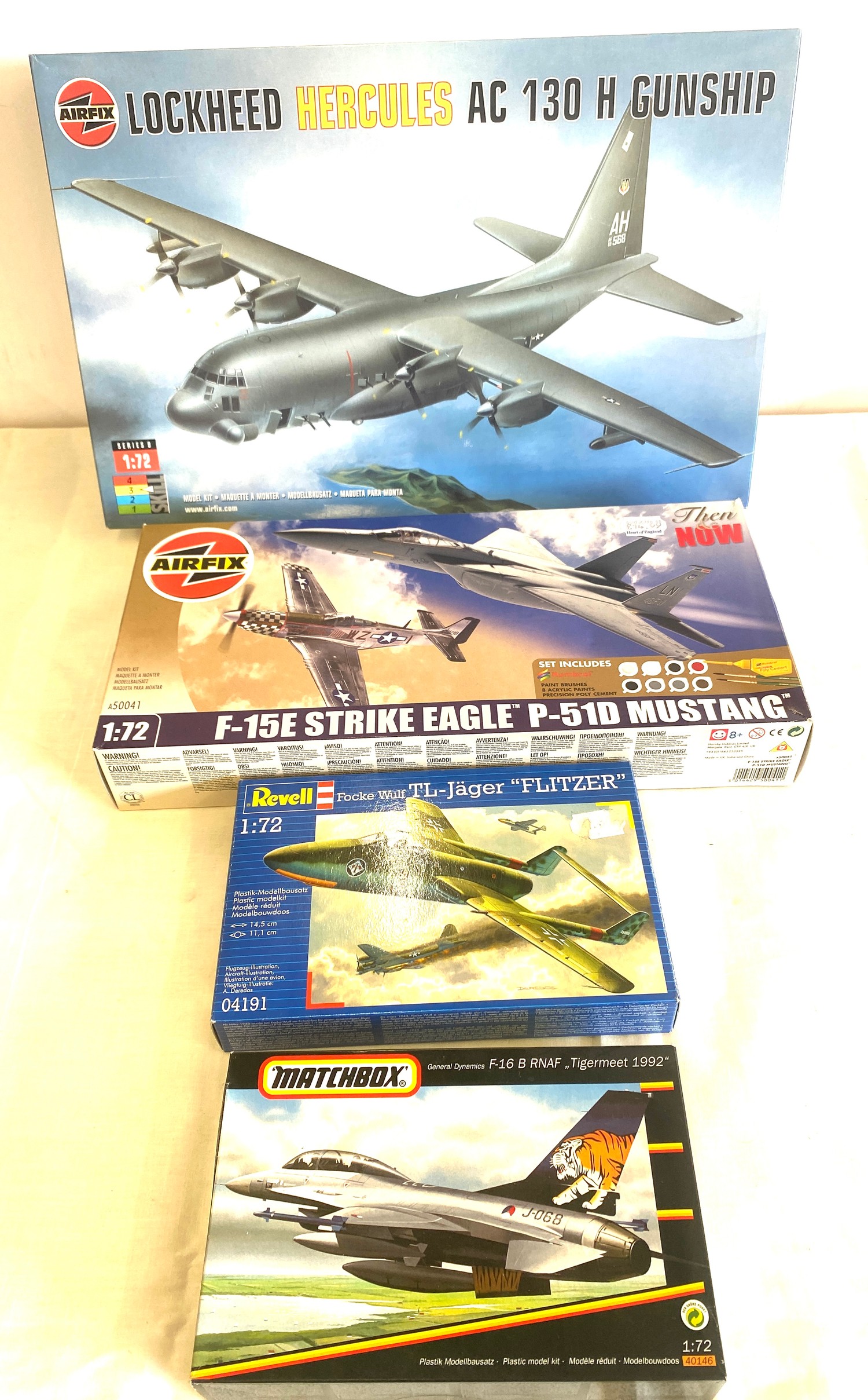 Selection of 4 boxed model air crafts includes, Airfix Lockheed Hercules AC 130 H Gunship, Matchboox