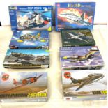 Selection of 8 boxed craft models to include, Revell Westland sea king, F/A 18D, Airfix Saab Tunnan,