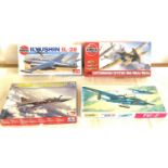Selection of 4 boxed model air crafts includes, Airfix supermarine spitfire, Airfix ilyushin IL-