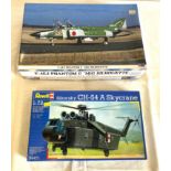 2 boxed craft models, Hasegawa F-4Ej Phantom II 'mig silhouette', Revell Sikorsky CH-54 a Skycrane