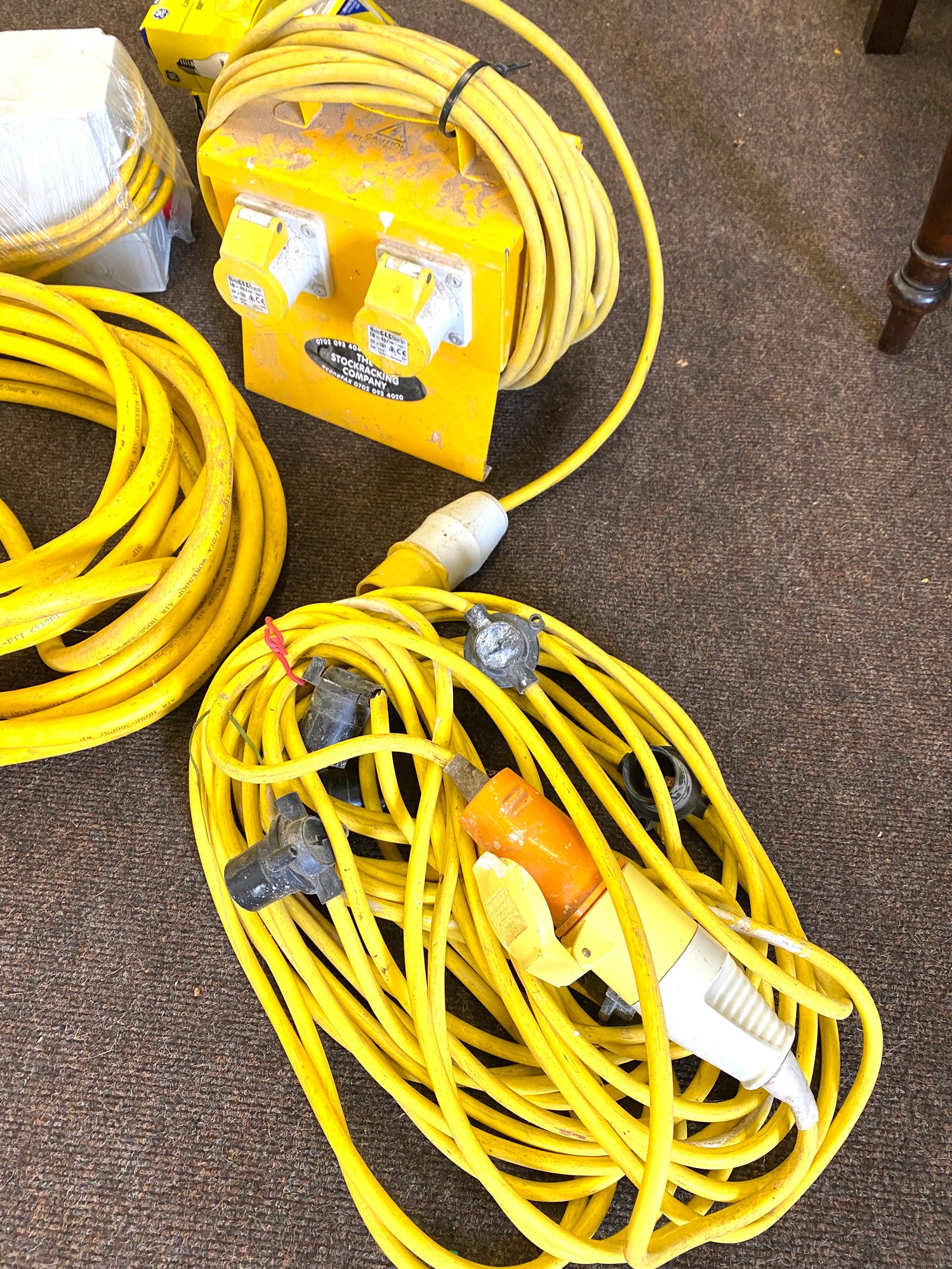 Selection of 110v extention leads, light leads, air hose etc - Image 2 of 3
