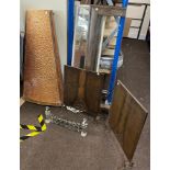 Copper fire canopy, brass fire screen, fire fenders etc