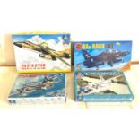 Selection of 4 boxed model air crafts includes, Destroyer Douglas EB 66 E-DL, Airfix BAe Hawk 100,