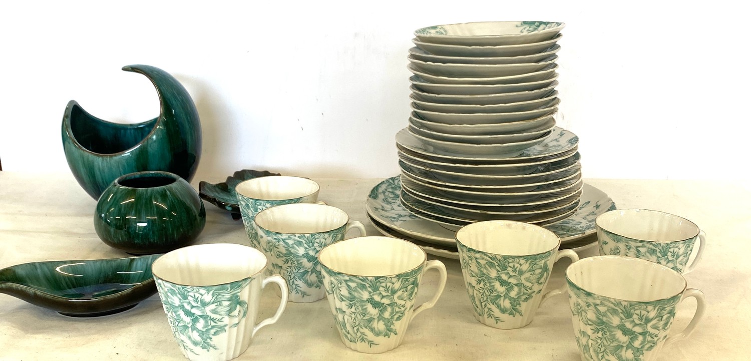 Part victorian tea set and 4 pieces of Canadian pottery