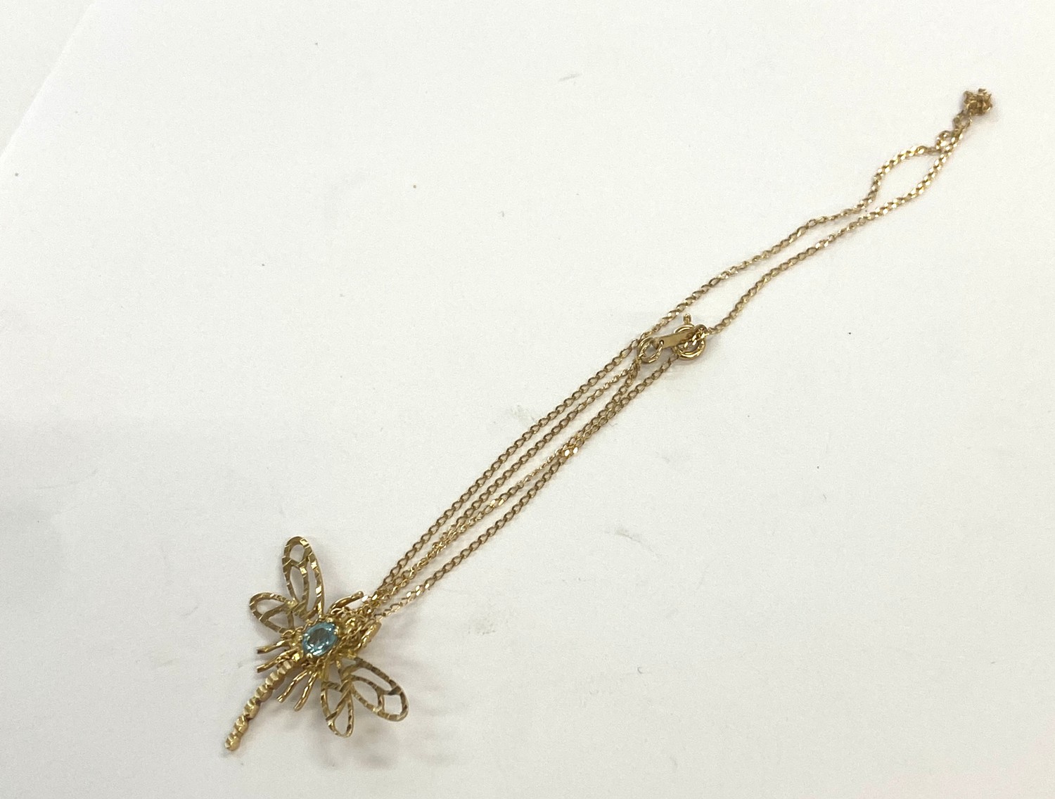 vintage 9ct gold topaz set dragonfly pendant on chain