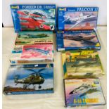 Selection of 8 boxed craft models to include, Revell Dassault falcon 10, Airfix starter ser Mig