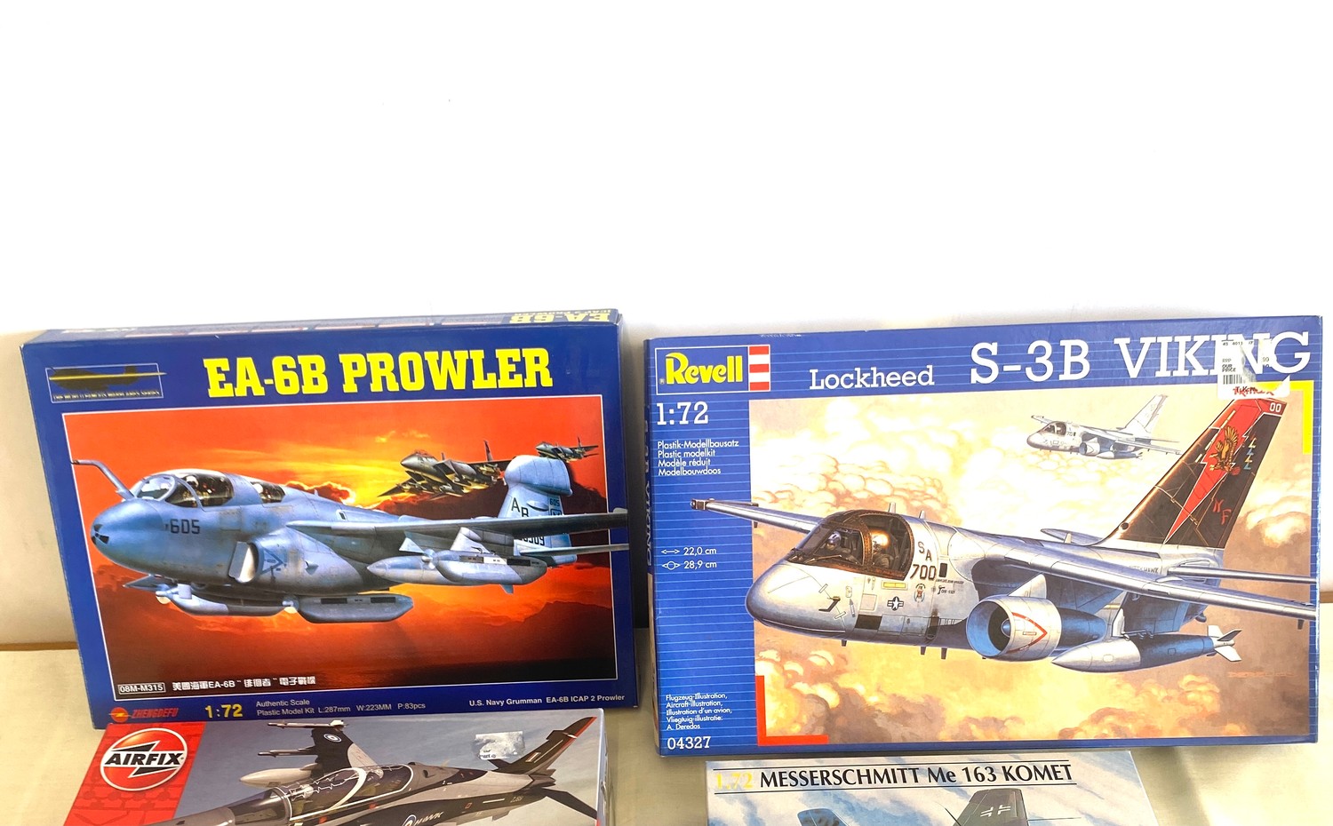 Selection of 4 boxed model air crafts includes, Ea-6B Prowler, Airfix Bae System Hawk, Revell