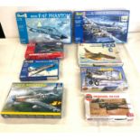 Selection of 8 boxed craft models to include, Revell Arado 240C, F-4F Phantom, F-51d Mustang, Revell