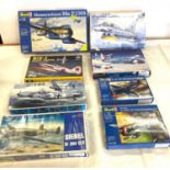 Selection of 8 boxed craft models to include, Revell Messerschmitt me P1099, EF-2000 Eurofighter,