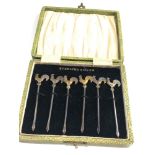 Fine set of 6 Silver antique art deco cockerel cocktail Sticks Original Box