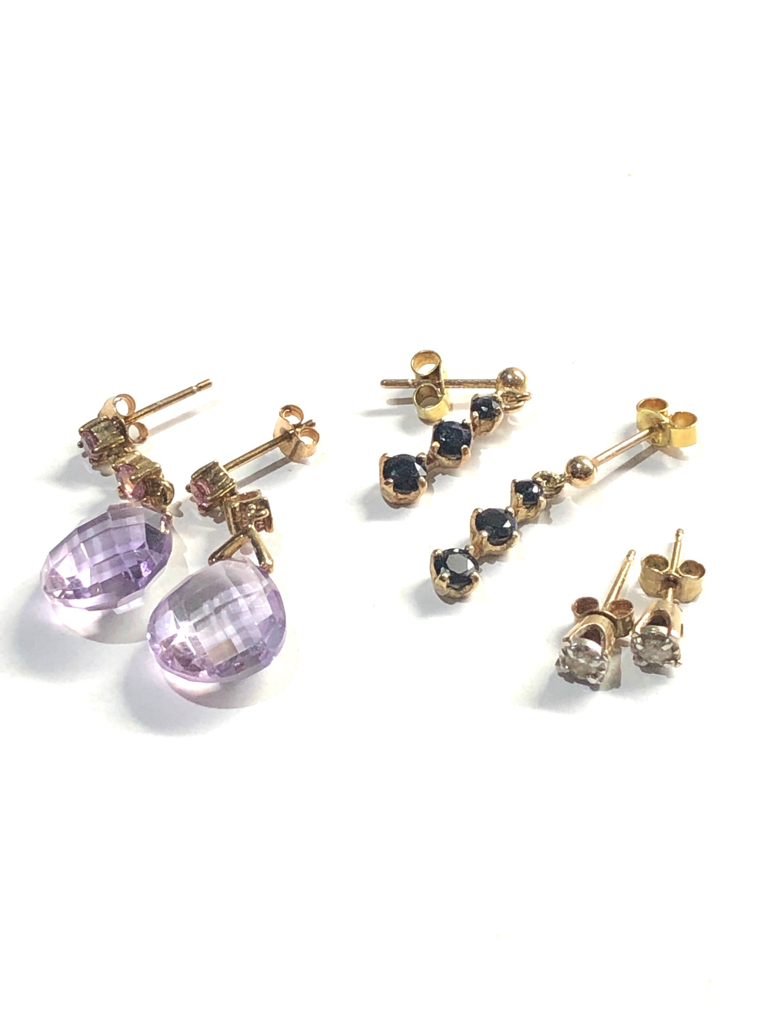 3 x 9ct Gold earrings inc. diamond studs, drops 4.5g