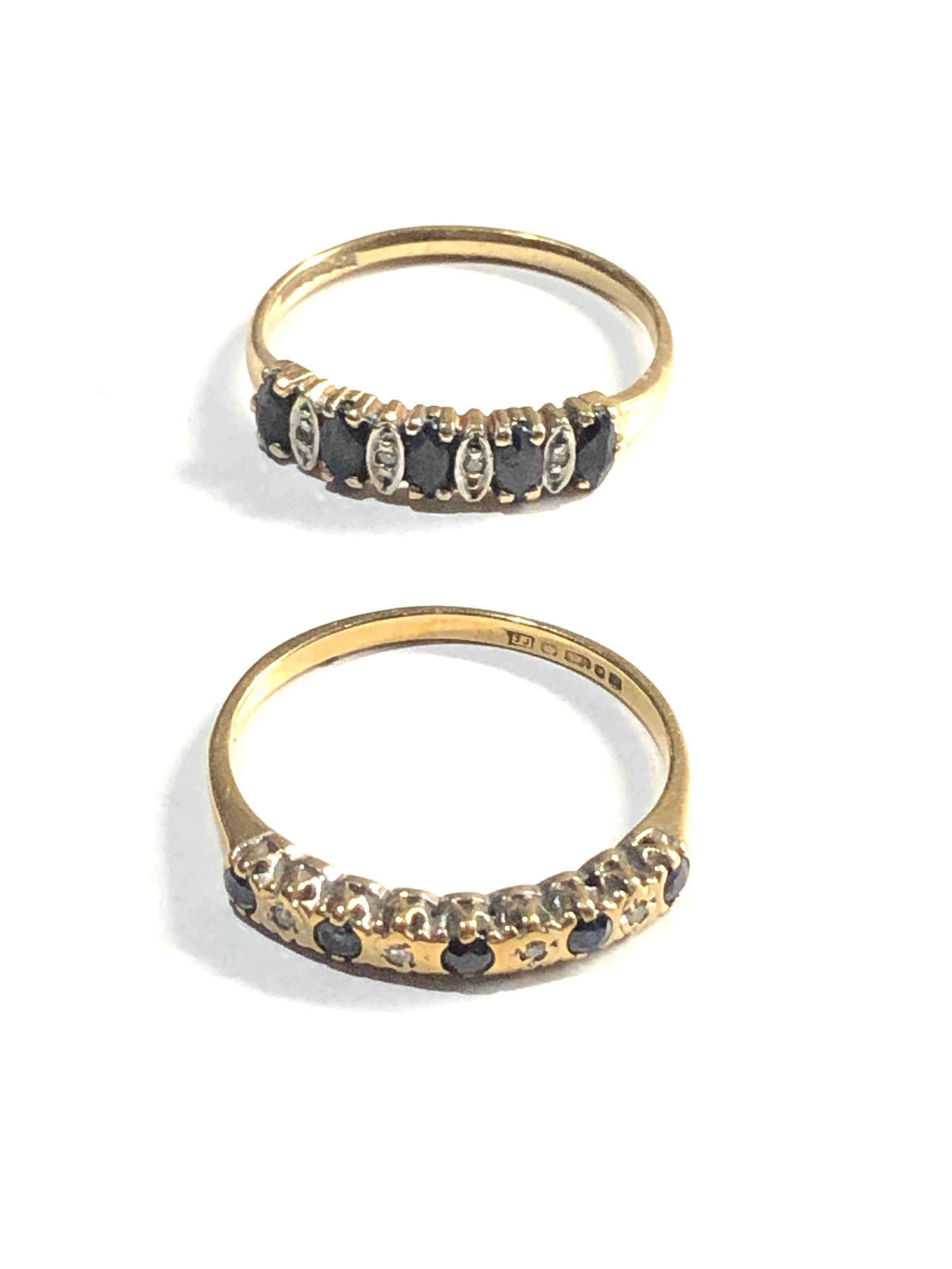 2 x 9ct Gold rings w/ diamond & sapphire