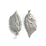 Pair of unusual italian silver leaf design paper clips hallmarked BR 800 measure approx 6.5cm by 2.