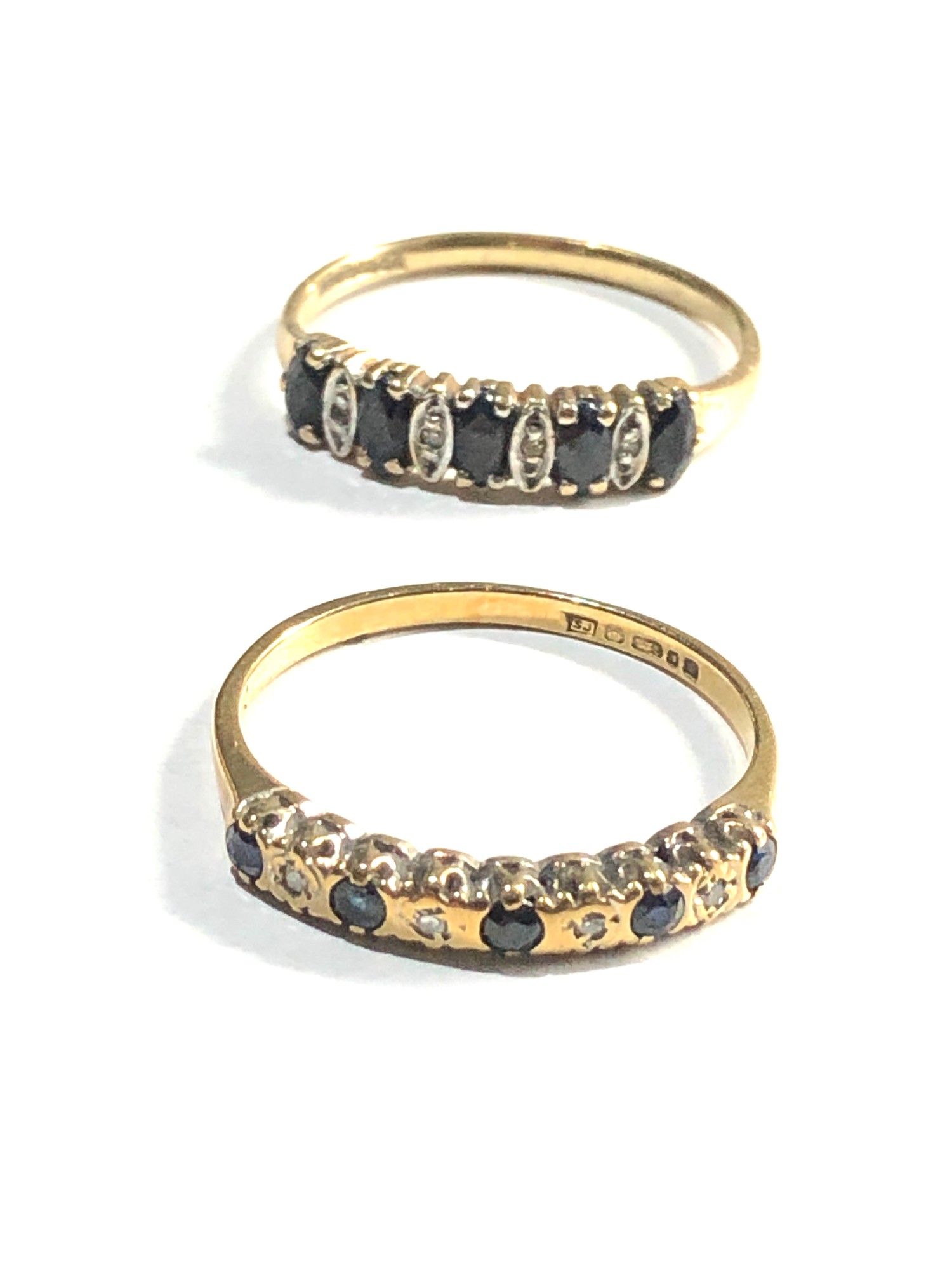 2 x 9ct Gold rings w/ diamond & sapphire - Image 2 of 3