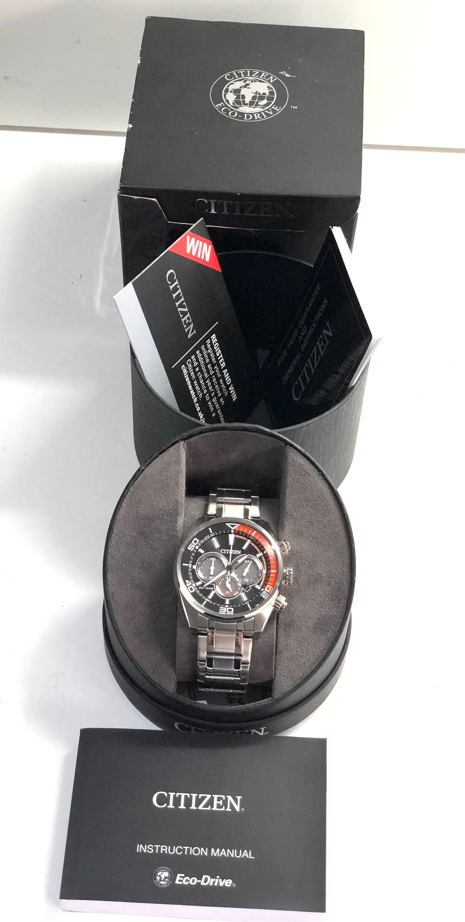 Citizen Eco-drive gents chronograph wristwatch in as new boxed condition working order but no