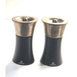 Large pair of silver top pepper mills by peugeot measure approx 12cm tall Birmingham silver