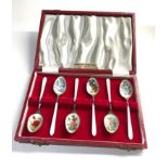 Boxed set of 6 silver and enamel tea spoons