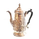 Fine early 18th century Newcastle silver coffee pot maker GB embossed chinese figures with family