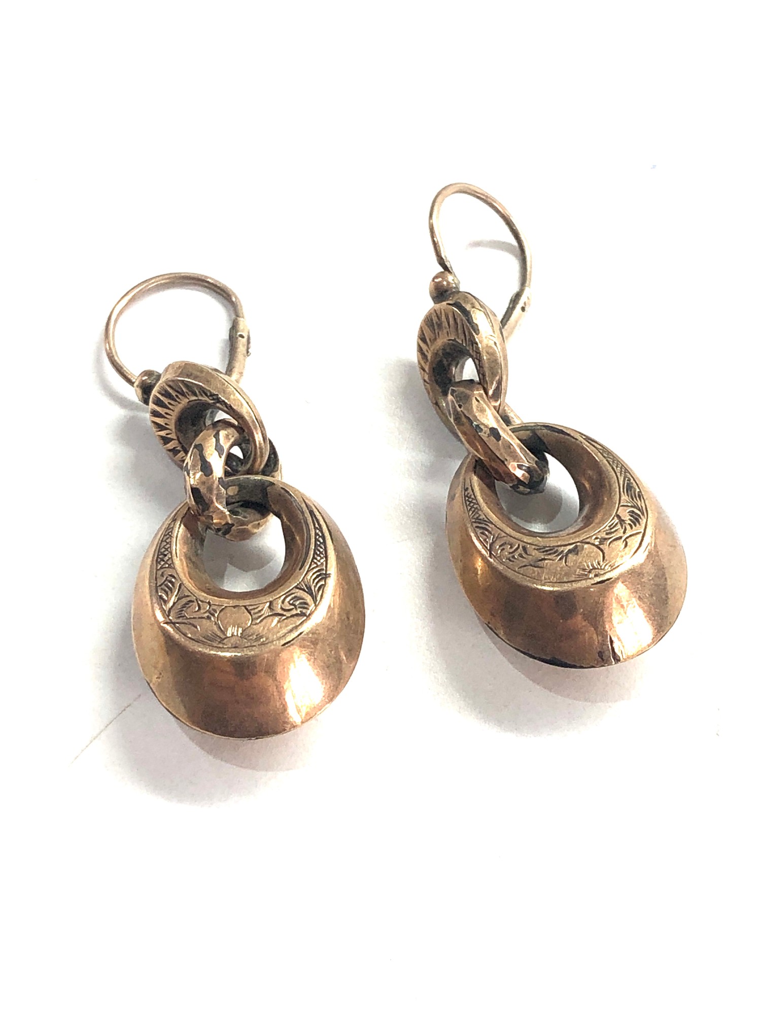 9ct gold antique engraved drop earrings 2.9g