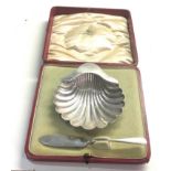 Boxed silver shell butter dish 82g original fitted box London silver hallmarks