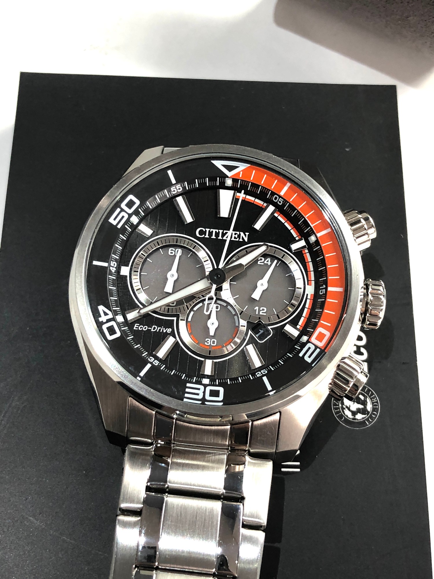 Citizen Eco-drive gents chronograph wristwatch in as new boxed condition working order but no - Image 6 of 7