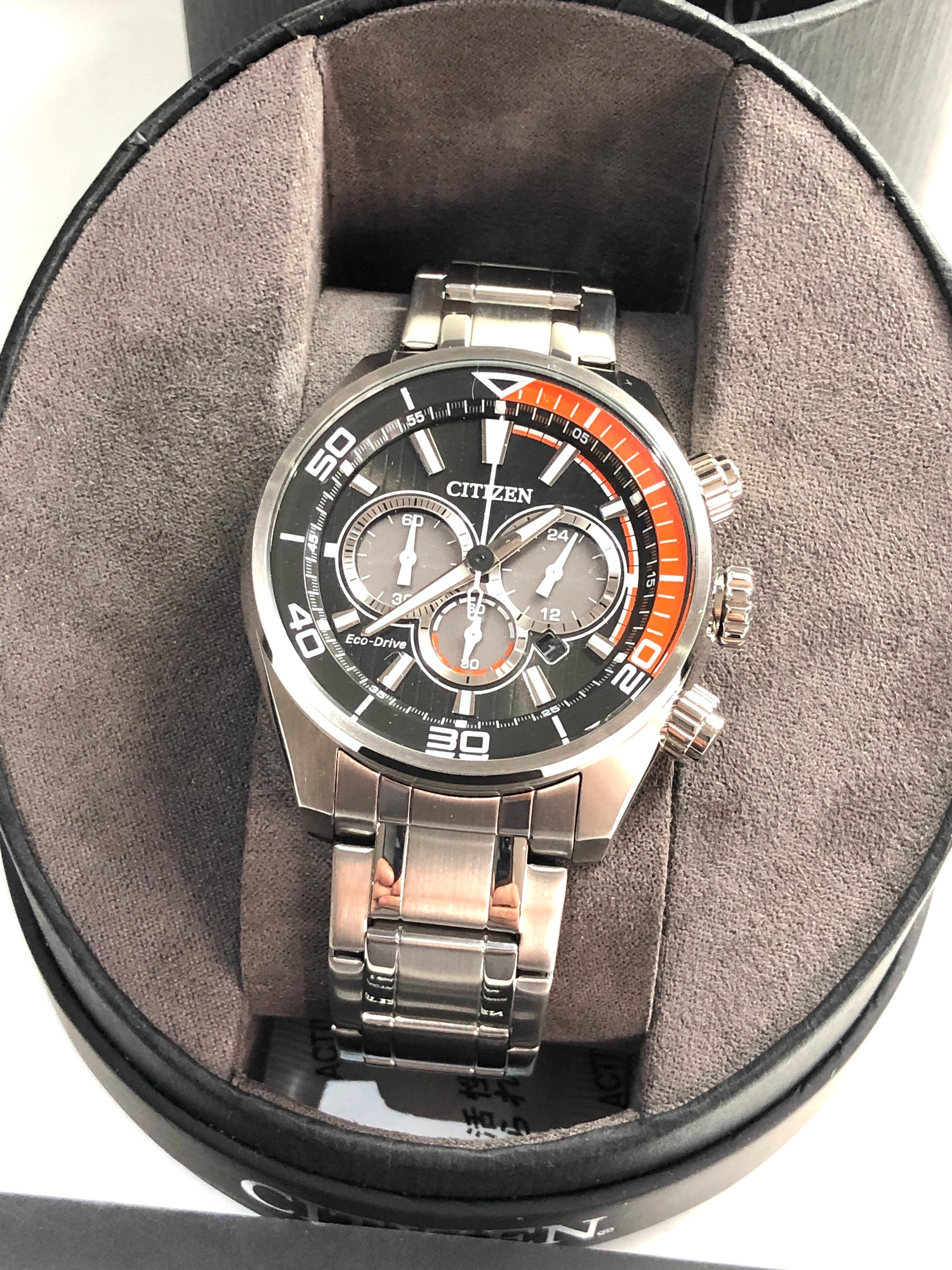 Citizen Eco-drive gents chronograph wristwatch in as new boxed condition working order but no - Image 2 of 7