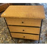 Wicker and metal drawer unit, approximate height 28 inches, Width 28.5 inches, Depth 17 inches