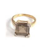 9ct gold diamond & smoky quartz ring 3.8g