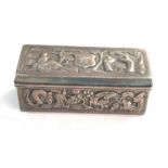 Antique chinese silver hinged lid box measures approx 9.5cm by 3.8cm height 3.5cm chinese scenic