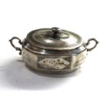 Persian silver niello lidded bowl weight 445g niello scenic panels around measures approx 17cm by
