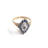 9ct gold sapphire and diamond ring 2.8g