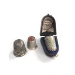 3 antique silver thimbles 1 boxed