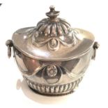 Antique silver tea caddy hinged lid Birmingham silver hallmarks measures approx 9.8cm wide height