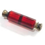 Antique ruby glass double ended scent bottle measures approx 10.3cm long