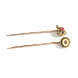 2 15ct gold ruby stick pins 2.4g