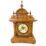 American mantel clock with key and pendulum, untested Height is approx 19.5"