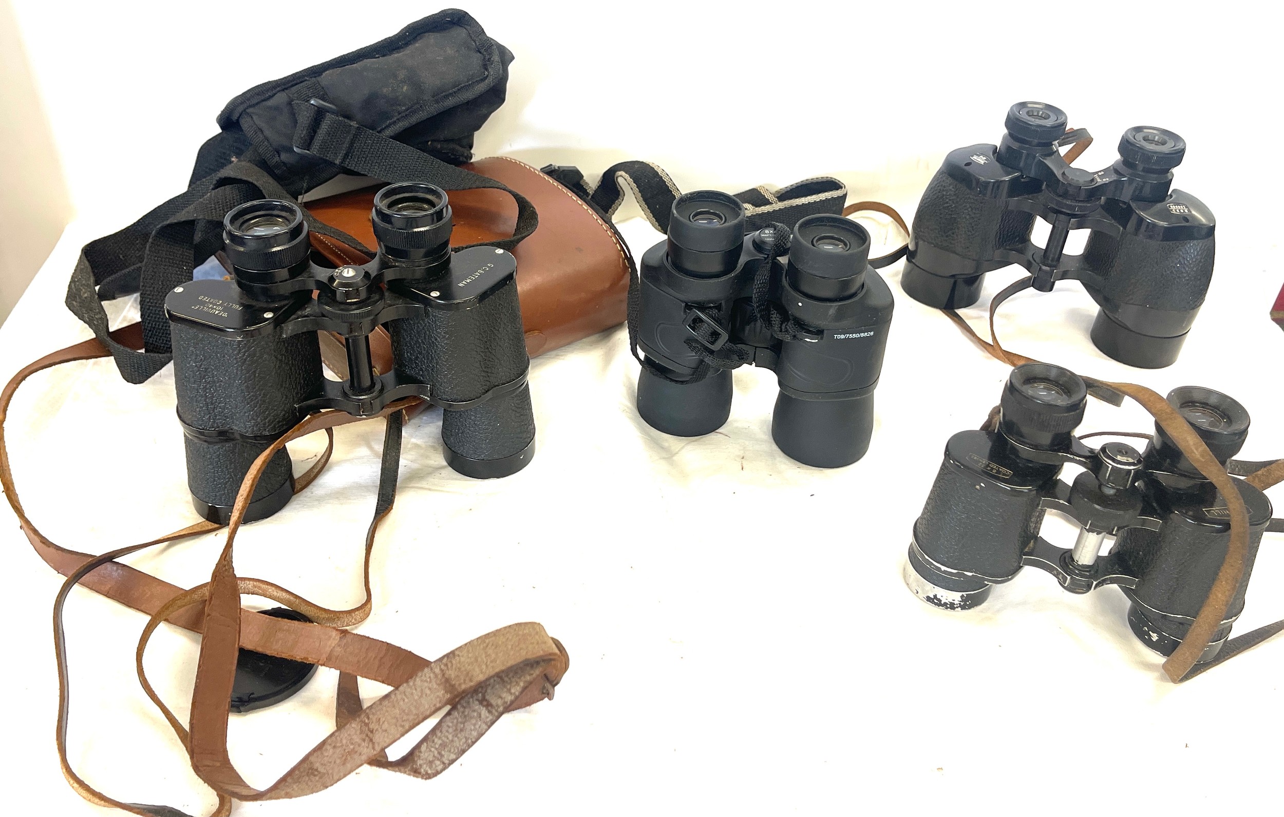 4 pairs of binoculars, Makers to include : Denhill, G.C Bateman, Solaross