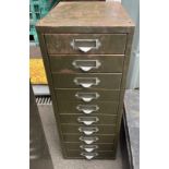 Metal Multi drawer filing cabinet (10 drawer) Height 27 inches, Width 11 inches, depth 16 inches