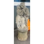 Stone statue on plinth, overall height: 44 inches