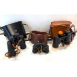 3 sets of binoculars to include cases, makers, Hawk, Binaview, Bar and Stroud