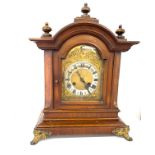 Antique mahogany bracket clock, untested, approximate measurements: Height 18.5, Width 14 inches