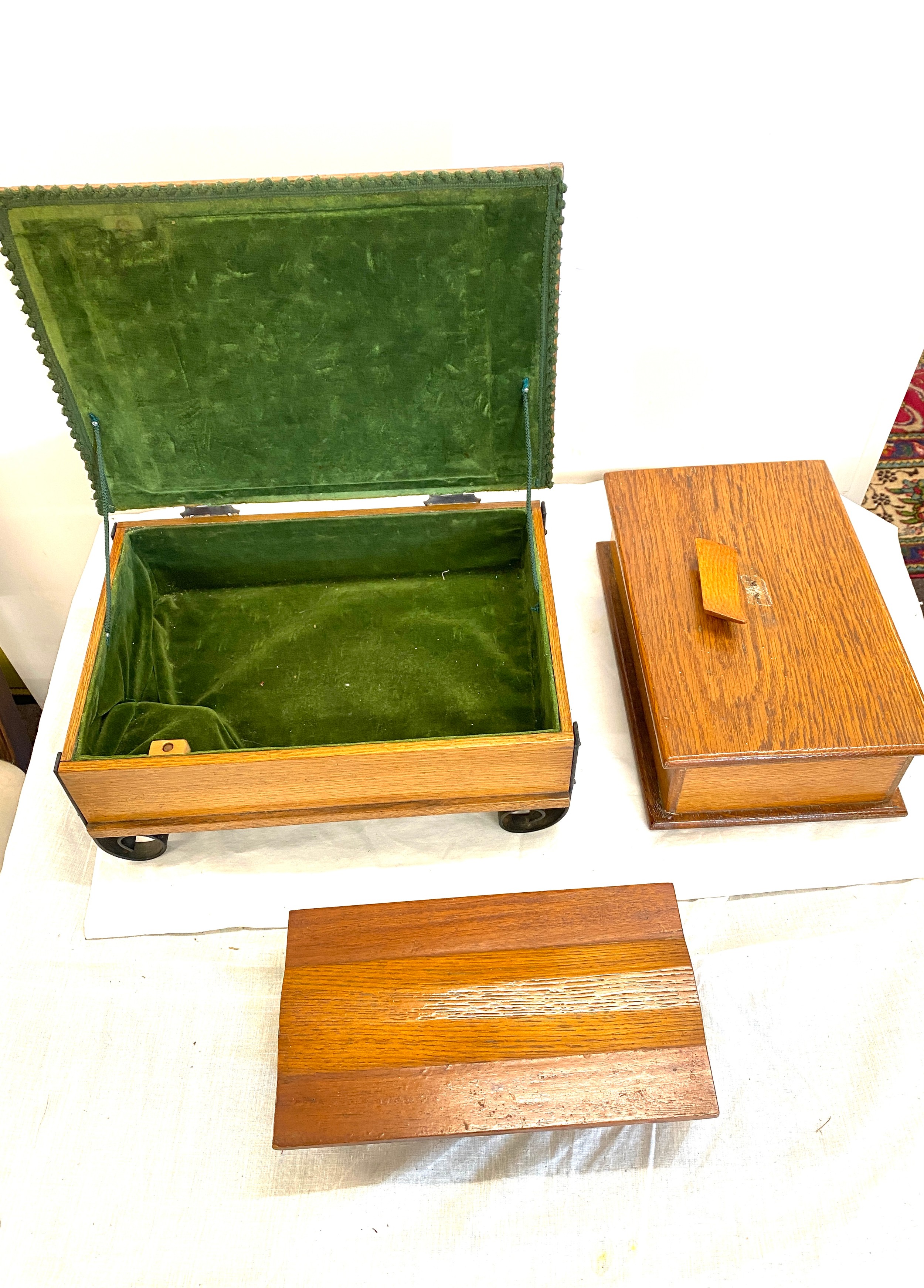 3 Vintage oak lined boxes