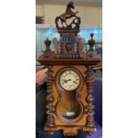 Vienna Springer wall clock, horse finial needs attaching, missing bottom finial, has key and
