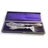 Fine large antique boxed silver fish servers by george unite birmingham silver hallmarks in non