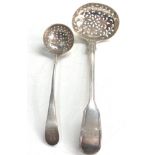 Antique silver strainer spoons 74g damage as shown to smaller strainer spoon largest measures approx