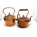 2 Vintage copper kettles tallest measures approx 12" tall