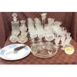 Selection of glassware and a Coalport cake plate and knife