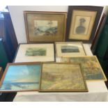 Selection antique and later framed pictures, various scenes, sizes