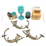 Selection of miscellaneous to include a brass gas wall lights, gas mask bottoms etc.