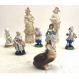 7 Assorted pottery figures and a Pool rabbit
